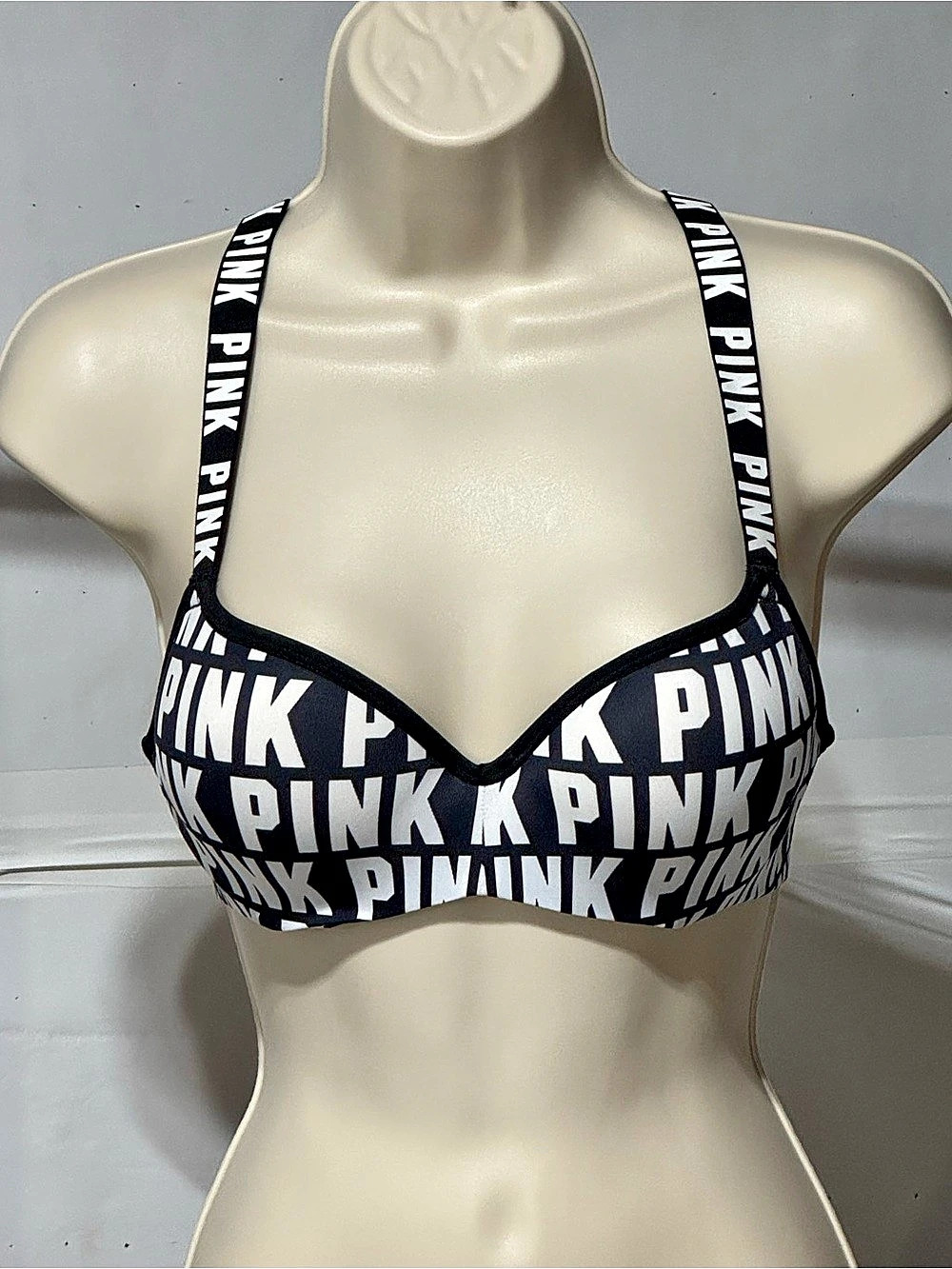 Victoria's Secret PINK Ultimate Black & Pink Logo Push-Up Bra Like New - Small (